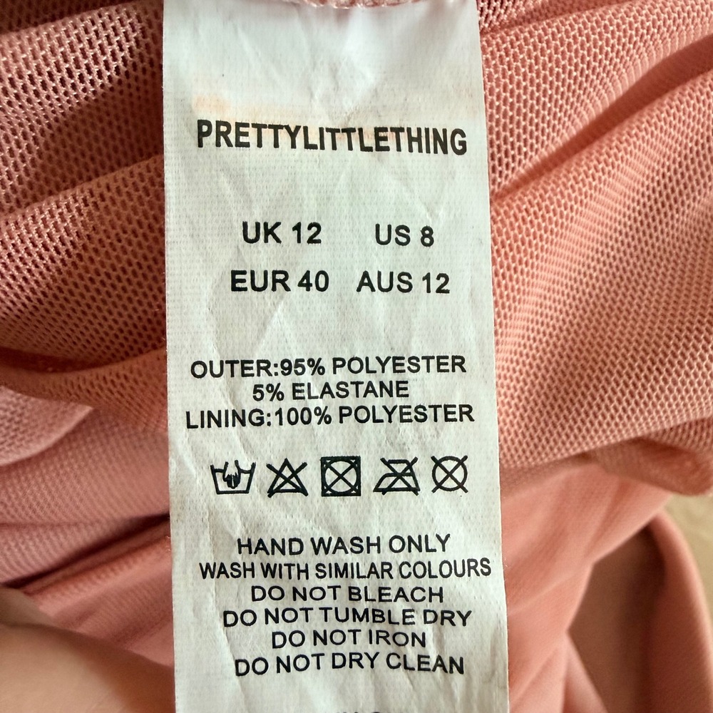 Y2K Pink Mesh Ruched Prom Wedding Party Midi Dress Deep V-Wire Bodycon Size 8 - Picture 6 of 7